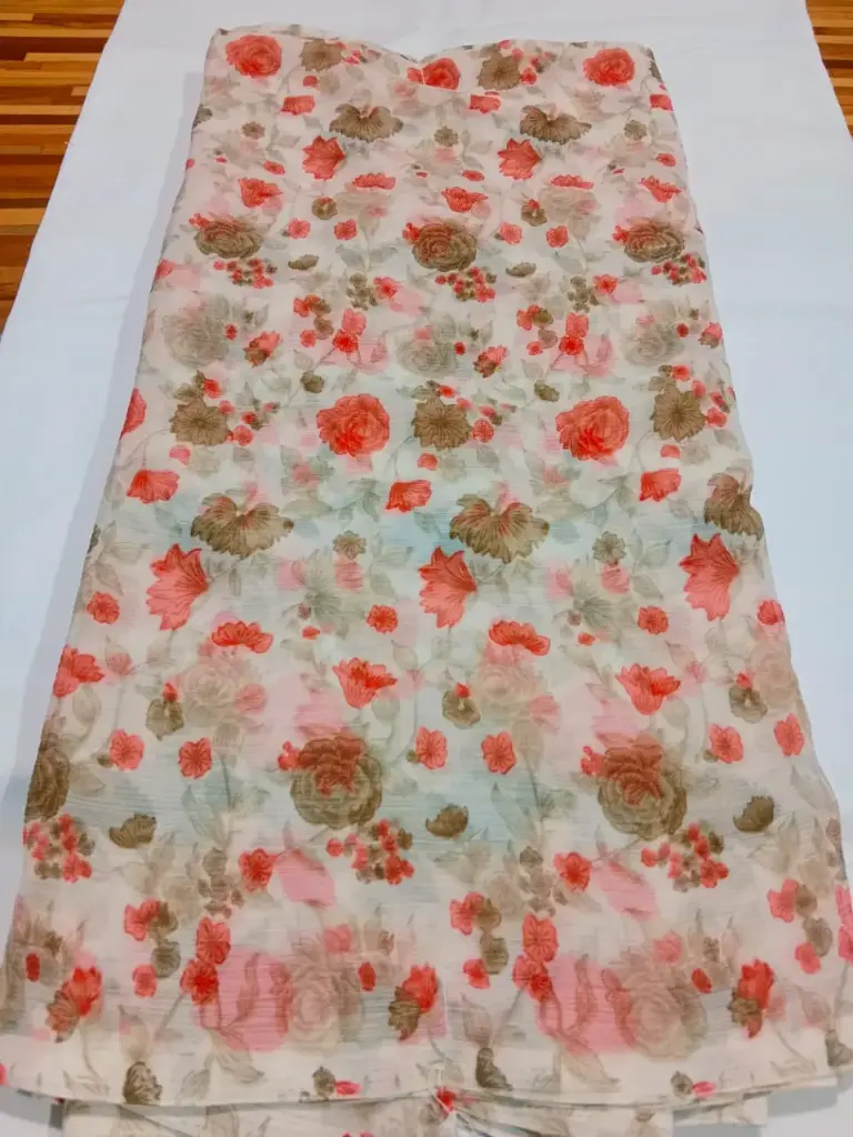Mayapur Phoolwali Saree (White Pink) – ISKCON Devotional Wear 